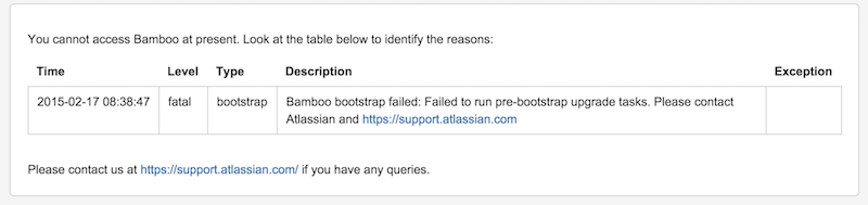 Bamboo Bootstrap Failed